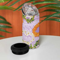 Aloha Festive Hawaii 4 in 1 Can Cooler Tumbler Mokihana - Maile and Ilima on Lilac - Polynesian Pride