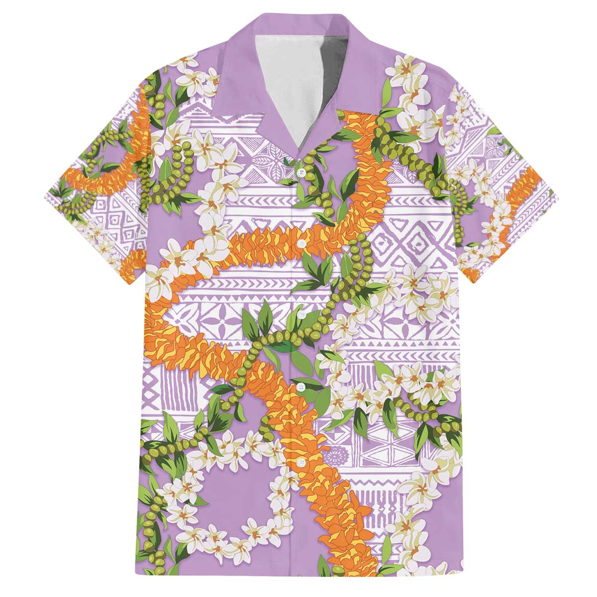 Aloha Festive Hawaii Family Matching Off The Shoulder Long Sleeve Dress and Hawaiian Shirt Mokihana - Maile and Ilima on Lilac - Polynesian Pride
