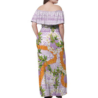 Aloha Festive Hawaii Family Matching Off Shoulder Maxi Dress and Hawaiian Shirt Mokihana - Maile and Ilima on Lilac - Polynesian Pride