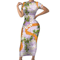 Aloha Festive Hawaii Family Matching Short Sleeve Bodycon Dress and Hawaiian Shirt Mokihana - Maile and Ilima on Lilac - Polynesian Pride