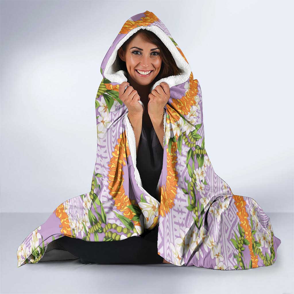 Aloha Festive Hawaii Hooded Blanket Mokihana - Maile and Ilima on Lilac - Polynesian Pride