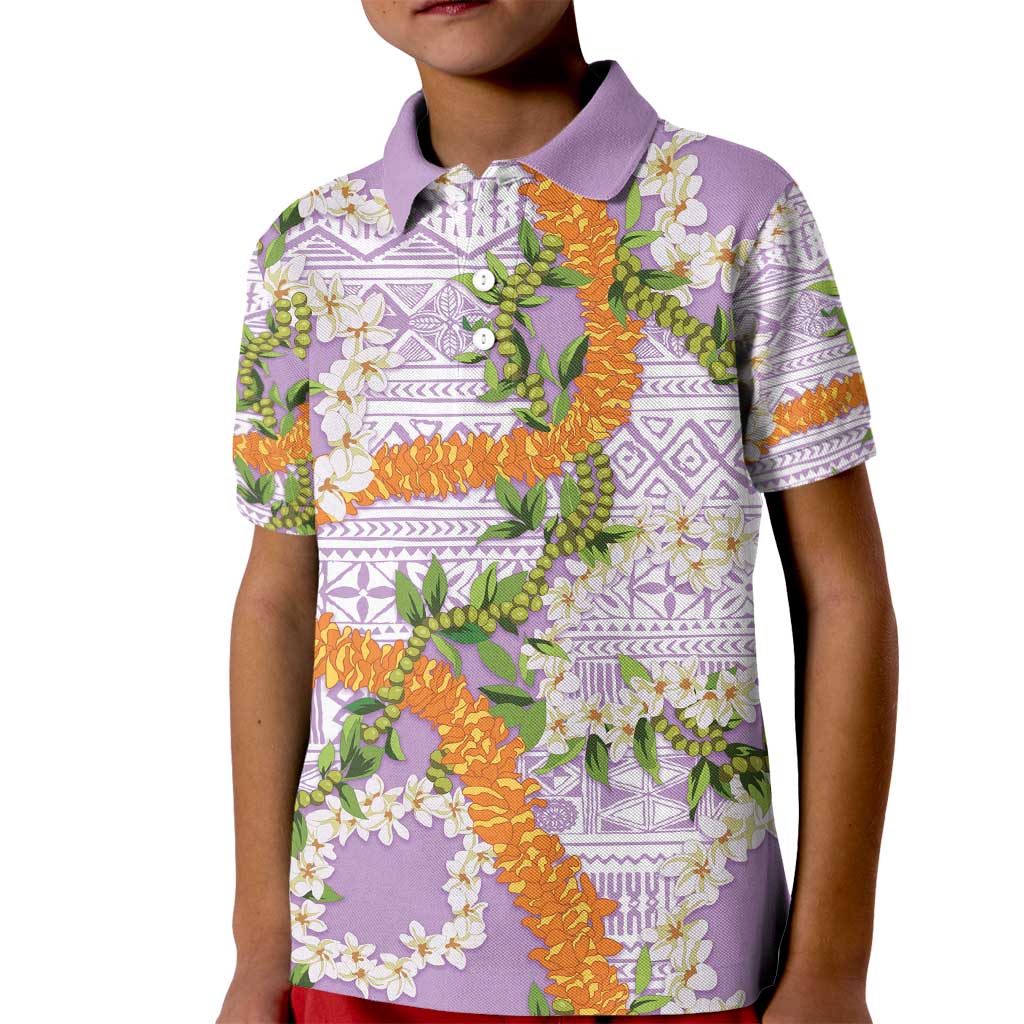 Aloha Festive Hawaii Kid Polo Shirt Mokihana - Maile and Ilima on Lilac - Polynesian Pride