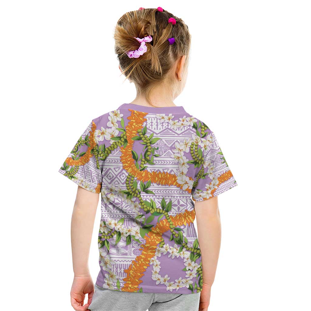 Aloha Festive Hawaii Kid T Shirt Mokihana - Maile and Ilima on Lilac - Polynesian Pride