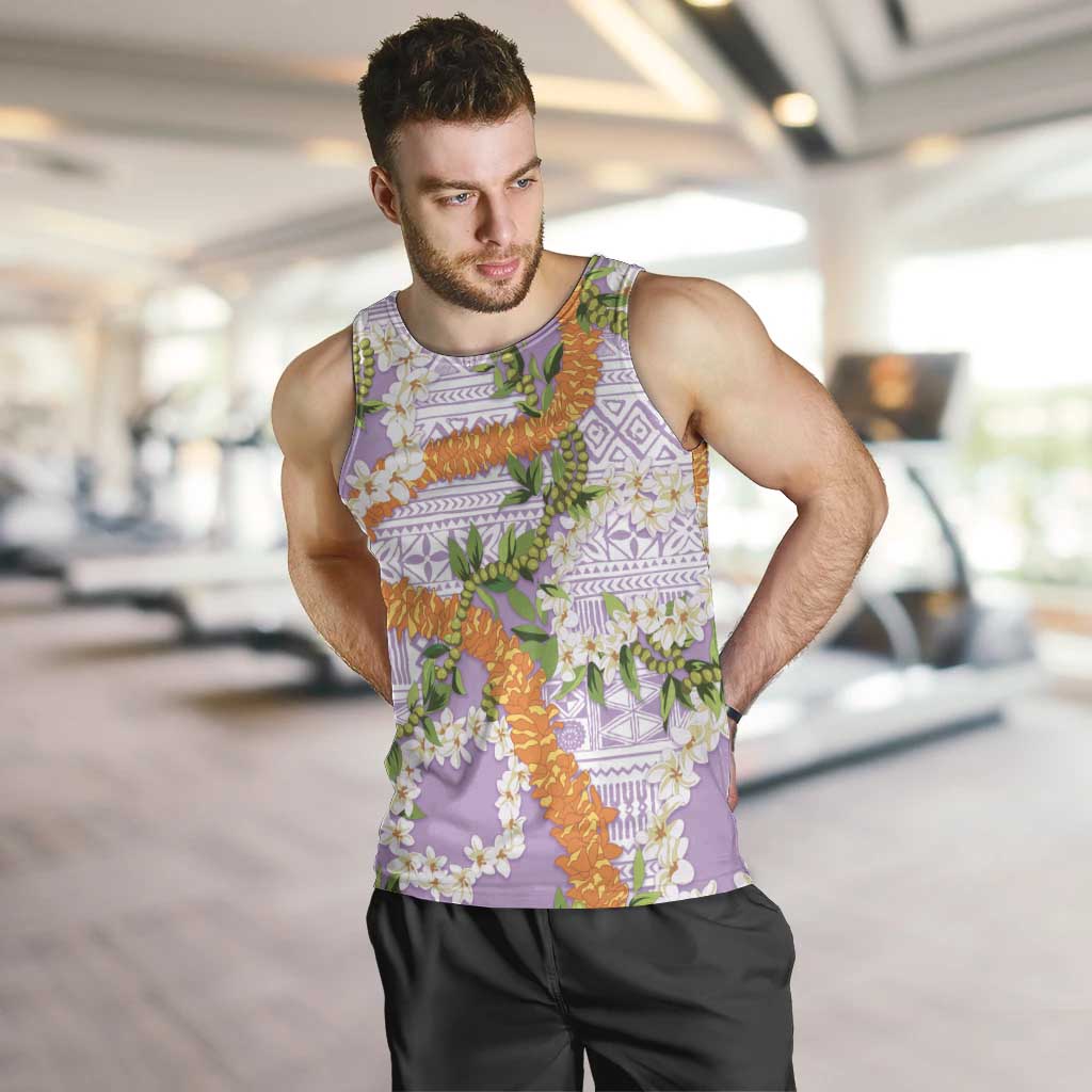 Aloha Festive Hawaii Men Tank Top Mokihana - Maile and Ilima on Lilac - Polynesian Pride