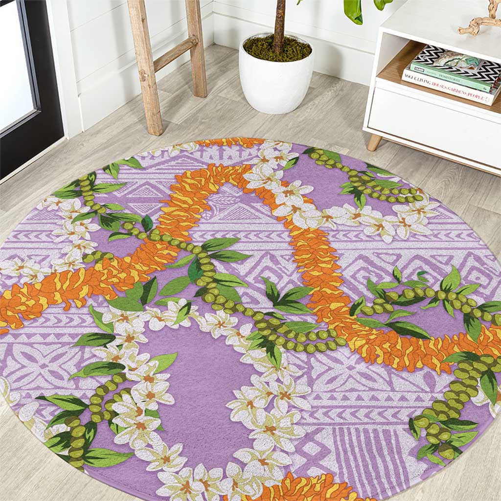 Aloha Festive Hawaii Round Carpet Mokihana - Maile and Ilima on Lilac - Polynesian Pride