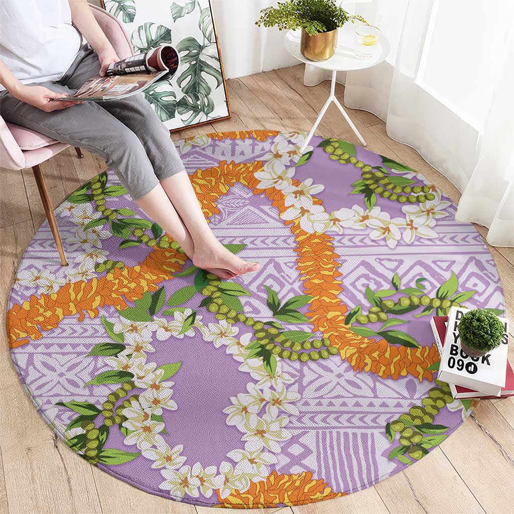 Aloha Festive Hawaii Round Carpet Mokihana - Maile and Ilima on Lilac - Polynesian Pride