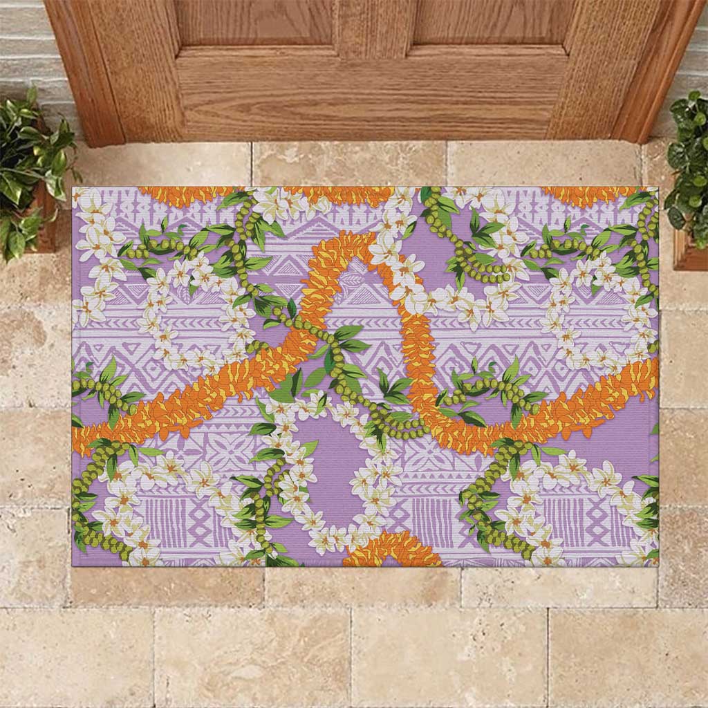 Aloha Festive Hawaii Rubber Doormat Mokihana - Maile and Ilima on Lilac - Polynesian Pride
