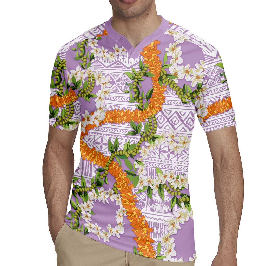 Aloha Festive Hawaii Rugby Jersey Mokihana - Maile and Ilima on Lilac - Polynesian Pride