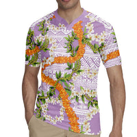 Aloha Festive Hawaii Rugby Jersey Mokihana - Maile and Ilima on Lilac - Polynesian Pride