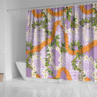 Aloha Festive Hawaii Shower Curtain Mokihana - Maile and Ilima on Lilac - Polynesian Pride