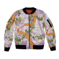Aloha Festive Hawaii Sleeve Zip Bomber Jacket Mokihana - Maile and Ilima on Lilac - Polynesian Pride