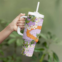 Aloha Festive Hawaii Tumbler With Handle Mokihana - Maile and Ilima on Lilac - Polynesian Pride