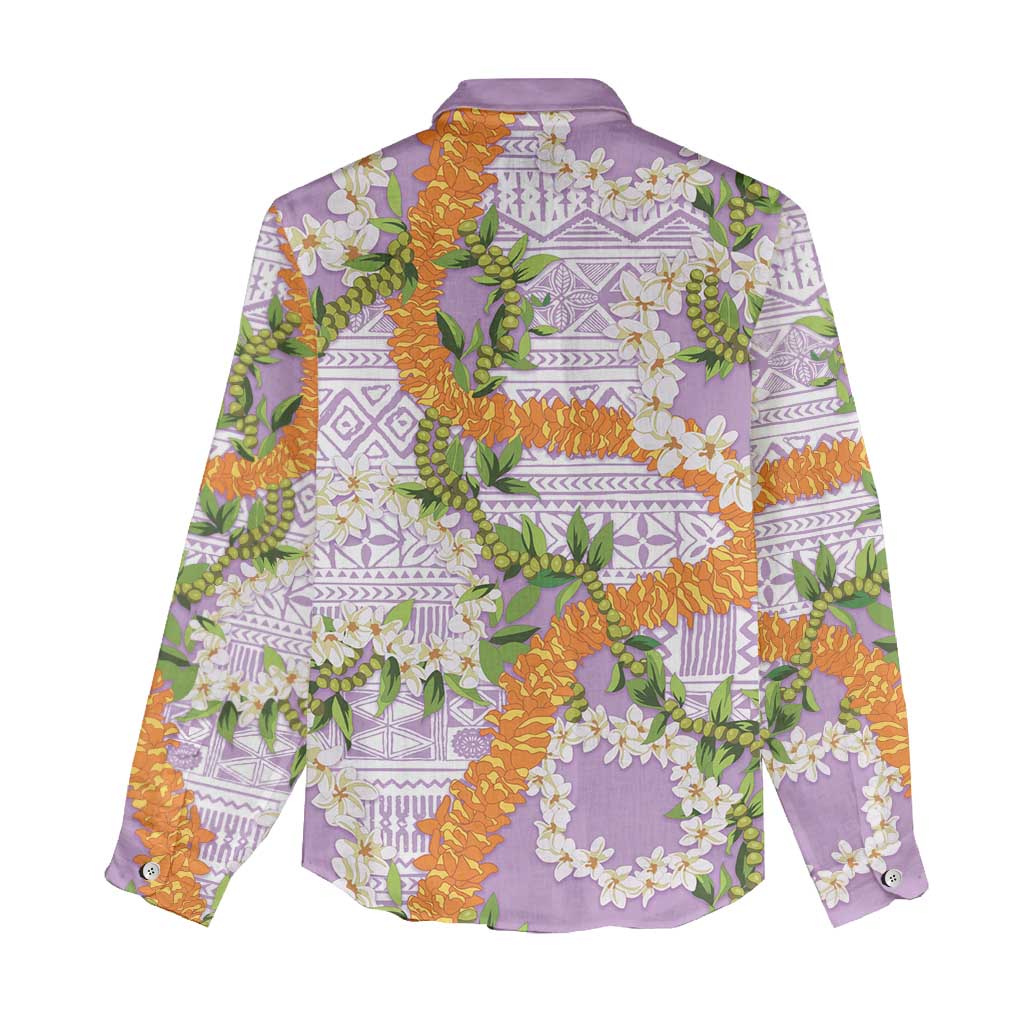 Aloha Festive Hawaii Women Casual Shirt Mokihana - Maile and Ilima on Lilac - Polynesian Pride