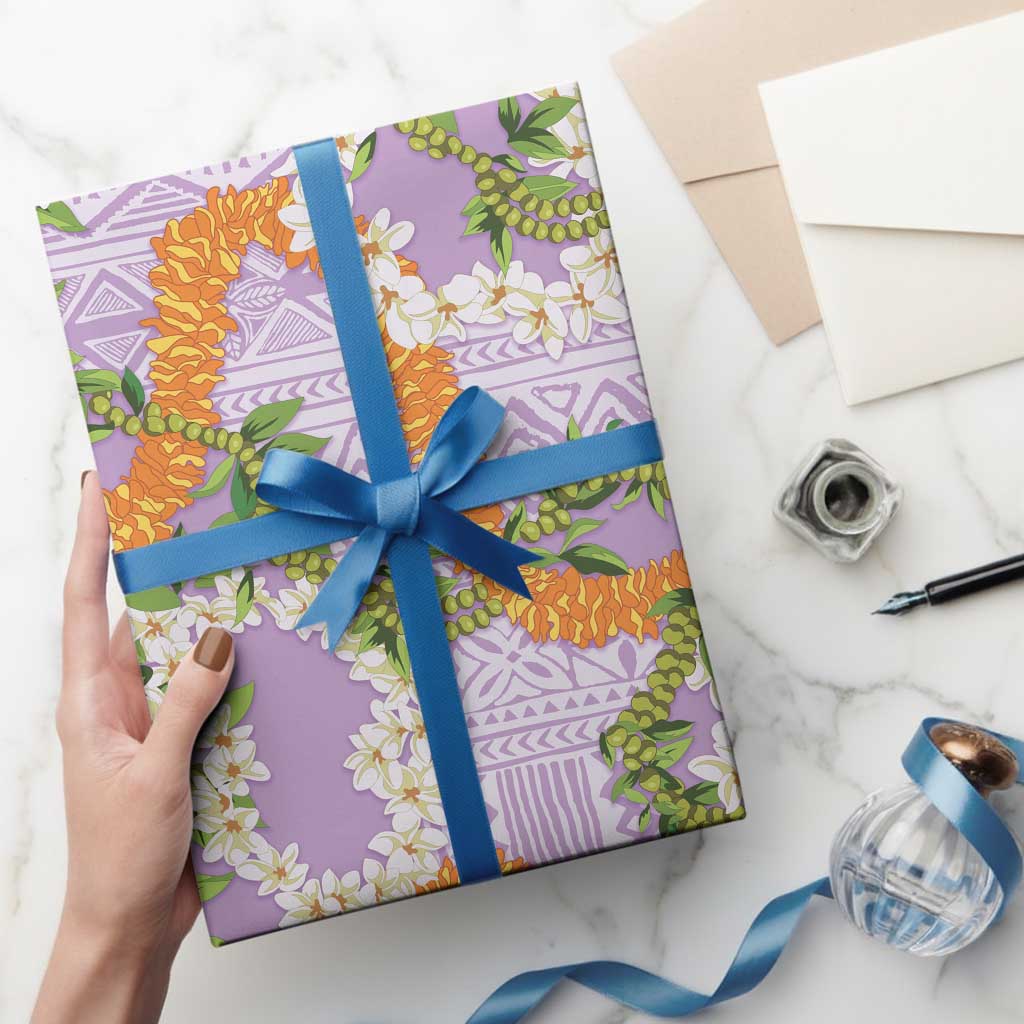 Aloha Festive Hawaii Wrapping Paper Mokihana - Maile and Ilima on Lilac LT7 - Polynesian Pride