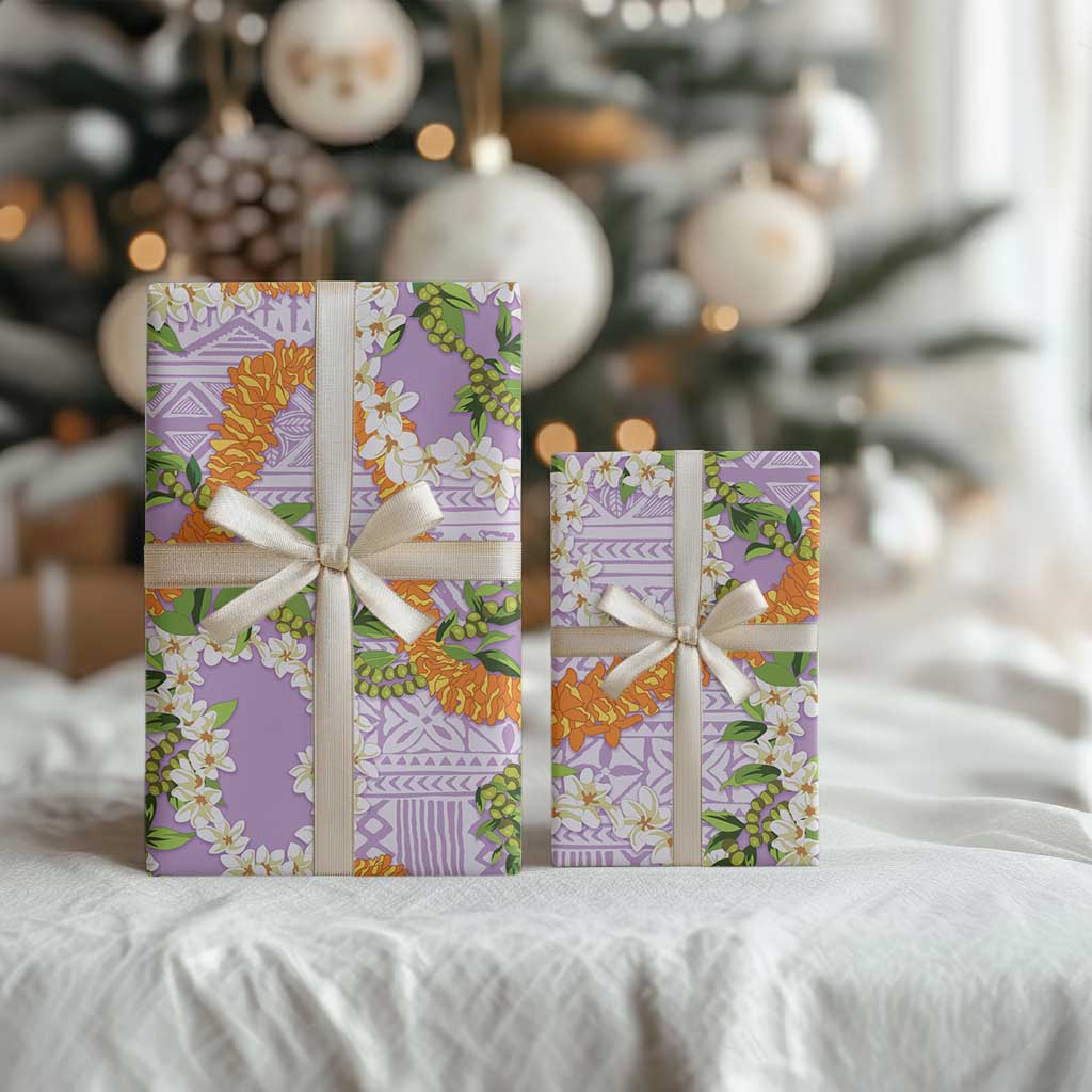 Aloha Festive Hawaii Wrapping Paper Mokihana - Maile and Ilima on Lilac LT7 - Polynesian Pride