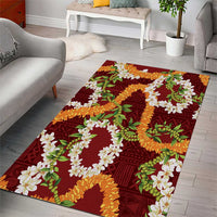 Aloha Festive Hawaii Area Rug Mokihana - Maile and Ilima on Crimson - Polynesian Pride
