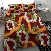 Aloha Festive Hawaii Bedding Set Mokihana - Maile and Ilima on Crimson - Polynesian Pride