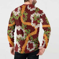 Aloha Festive Hawaii Button Sweatshirt Mokihana - Maile and Ilima on Crimson - Polynesian Pride