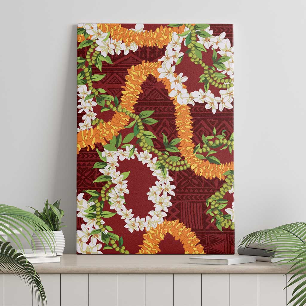 Aloha Festive Hawaii Canvas Wall Art Mokihana - Maile and Ilima on Crimson - Polynesian Pride