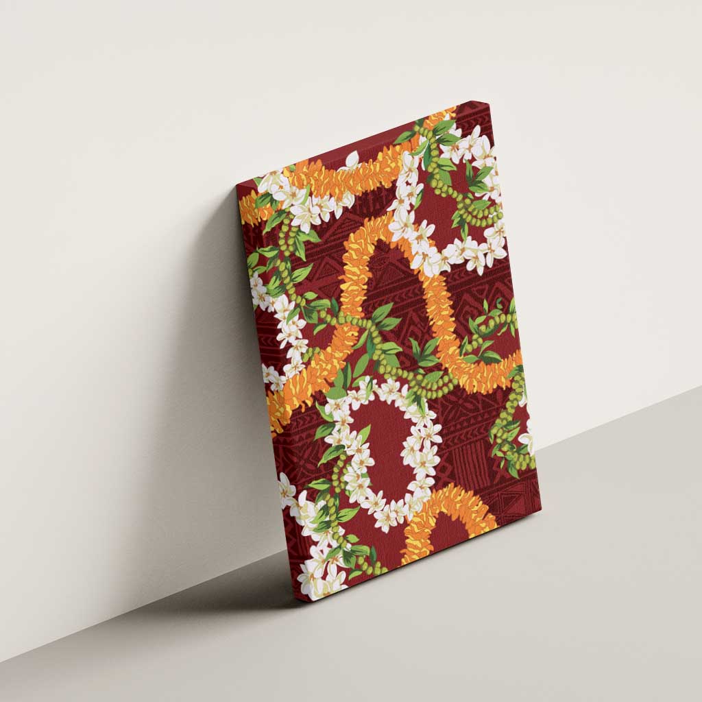 Aloha Festive Hawaii Canvas Wall Art Mokihana - Maile and Ilima on Crimson - Polynesian Pride