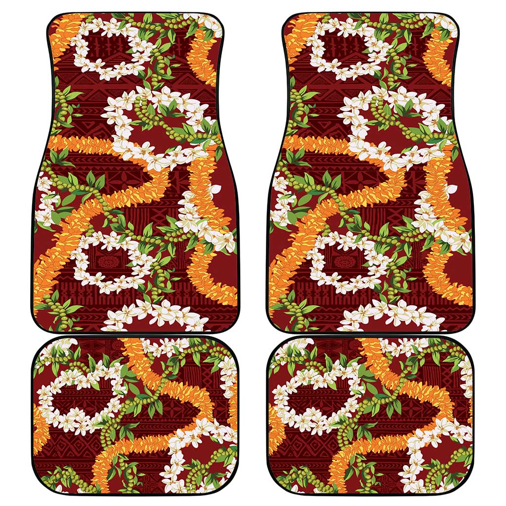 Aloha Festive Hawaii Car Mats Mokihana - Maile and Ilima on Crimson - Polynesian Pride