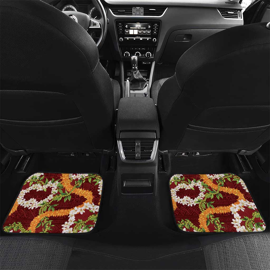 Aloha Festive Hawaii Car Mats Mokihana - Maile and Ilima on Crimson - Polynesian Pride