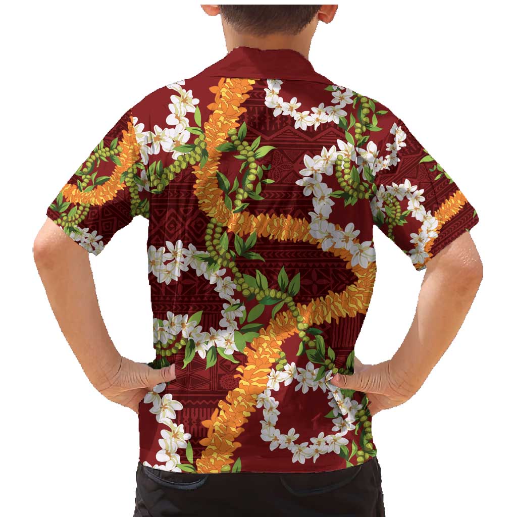 Aloha Festive Hawaii Family Matching Mermaid Dress and Hawaiian Shirt Mokihana - Maile and Ilima on Crimson - Polynesian Pride