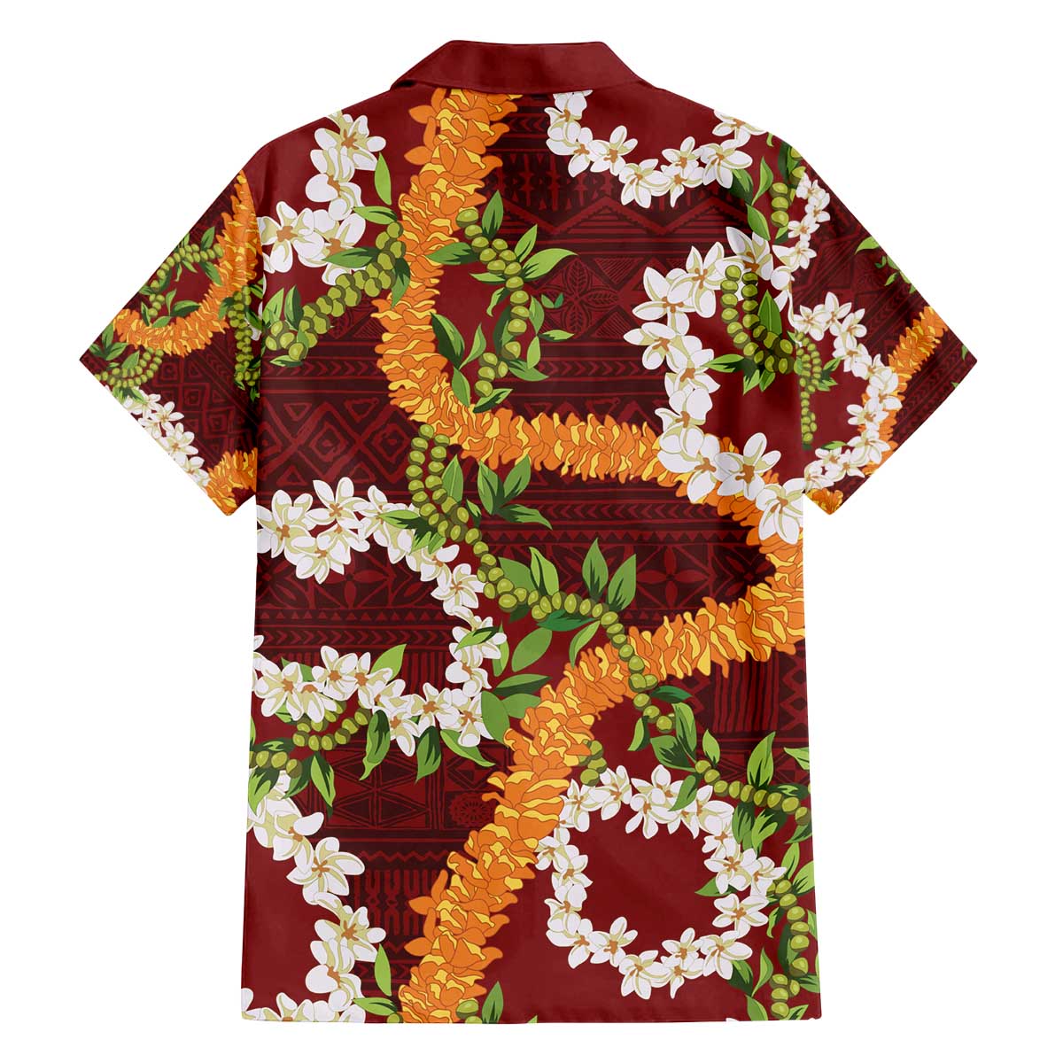 Aloha Festive Hawaii Family Matching Off The Shoulder Long Sleeve Dress and Hawaiian Shirt Mokihana - Maile and Ilima on Crimson - Polynesian Pride