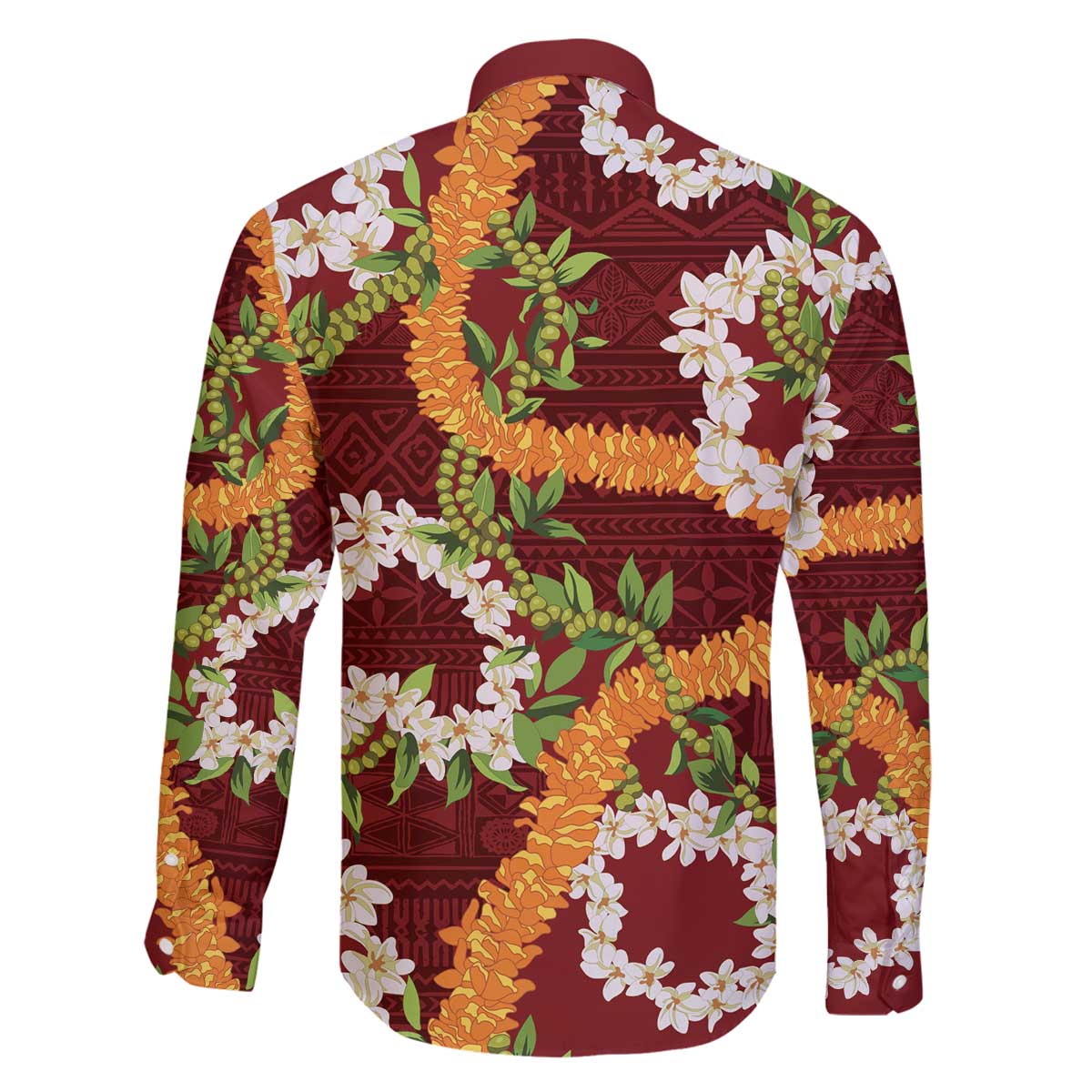 Aloha Festive Hawaii Family Matching Off The Shoulder Long Sleeve Dress and Hawaiian Shirt Mokihana - Maile and Ilima on Crimson - Polynesian Pride
