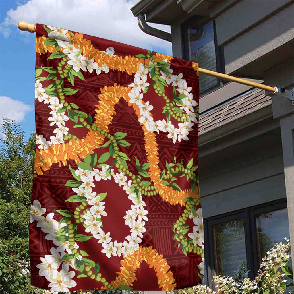 Aloha Festive Hawaii Garden Flag Mokihana - Maile and Ilima on Crimson - Polynesian Pride
