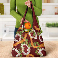Aloha Festive Hawaii Grocery Bag Mokihana - Maile and Ilima on Crimson - Polynesian Pride
