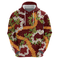 Aloha Festive Hawaii Hoodie Mokihana - Maile and Ilima on Crimson - Polynesian Pride