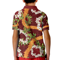 Aloha Festive Hawaii Kid Polo Shirt Mokihana - Maile and Ilima on Crimson - Polynesian Pride