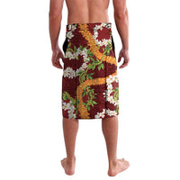 Aloha Festive Hawaii Lavalava Mokihana - Maile and Ilima on Crimson - Polynesian Pride