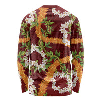 Aloha Festive Hawaii Long Sleeve Shirt Mokihana - Maile and Ilima on Crimson - Polynesian Pride