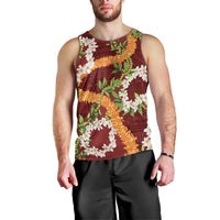 Aloha Festive Hawaii Men Tank Top Mokihana - Maile and Ilima on Crimson - Polynesian Pride