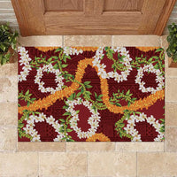 Aloha Festive Hawaii Rubber Doormat Mokihana - Maile and Ilima on Crimson - Polynesian Pride