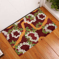 Aloha Festive Hawaii Rubber Doormat Mokihana - Maile and Ilima on Crimson - Polynesian Pride