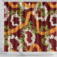 Aloha Festive Hawaii Shower Curtain Mokihana - Maile and Ilima on Crimson - Polynesian Pride