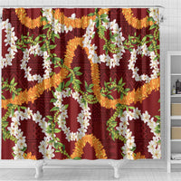 Aloha Festive Hawaii Shower Curtain Mokihana - Maile and Ilima on Crimson - Polynesian Pride