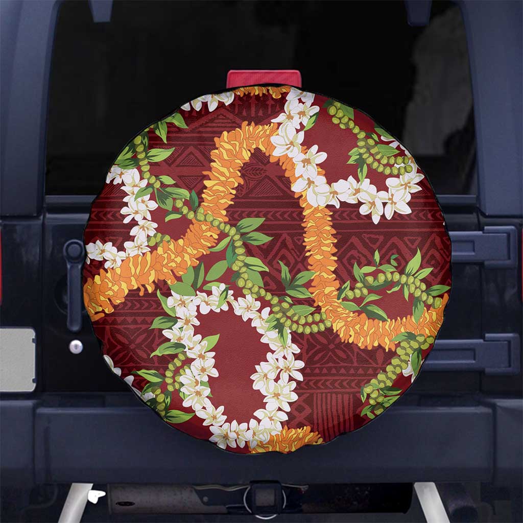 Aloha Festive Hawaii Spare Tire Cover Mokihana - Maile and Ilima on Crimson - Polynesian Pride