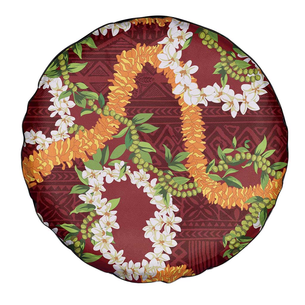 Aloha Festive Hawaii Spare Tire Cover Mokihana - Maile and Ilima on Crimson - Polynesian Pride