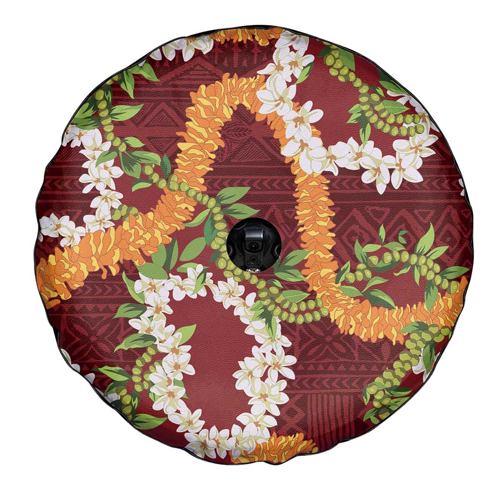 Aloha Festive Hawaii Spare Tire Cover Mokihana - Maile and Ilima on Crimson - Polynesian Pride
