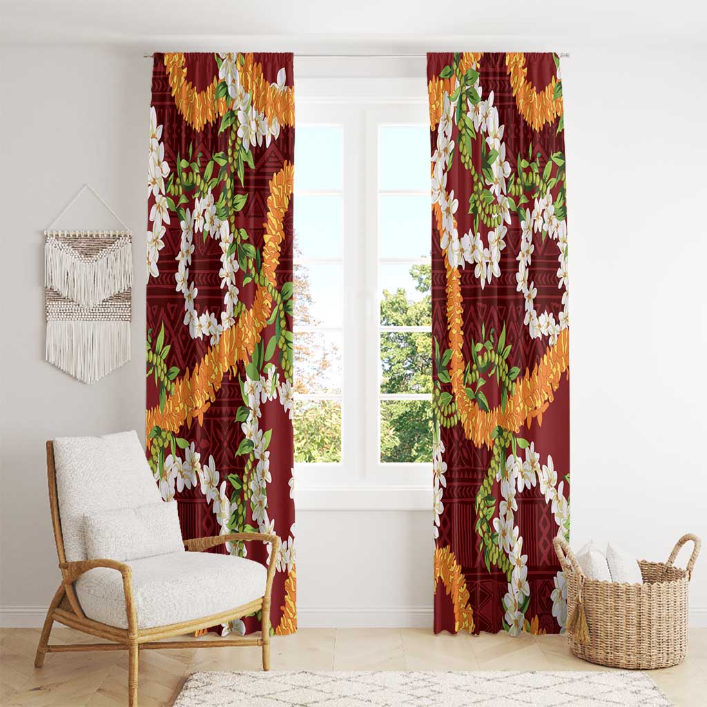 Aloha Festive Hawaii Window Curtain Mokihana - Maile and Ilima on Crimson - Polynesian Pride