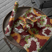 Aloha Festive Hawaii Wrapping Paper Mokihana - Maile and Ilima on Crimson LT7 - Polynesian Pride