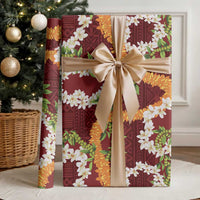 Aloha Festive Hawaii Wrapping Paper Mokihana - Maile and Ilima on Crimson LT7 - Polynesian Pride
