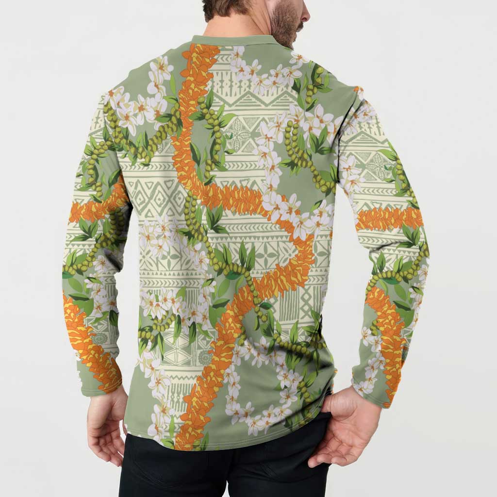 Aloha Festive Hawaii Button Sweatshirt Mokihana - Maile Leis in Muted Summer - Polynesian Pride