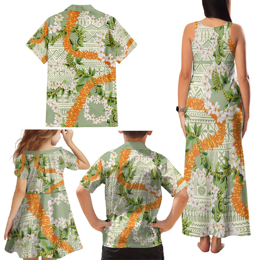 Aloha Festive Hawaii Family Matching Tank Maxi Dress and Hawaiian Shirt Mokihana - Maile Leis in Muted Summer - Polynesian Pride