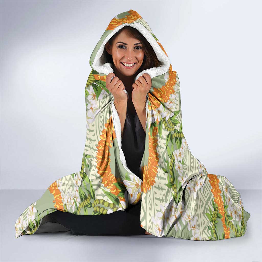 Aloha Festive Hawaii Hooded Blanket Mokihana - Maile Leis in Muted Summer - Polynesian Pride