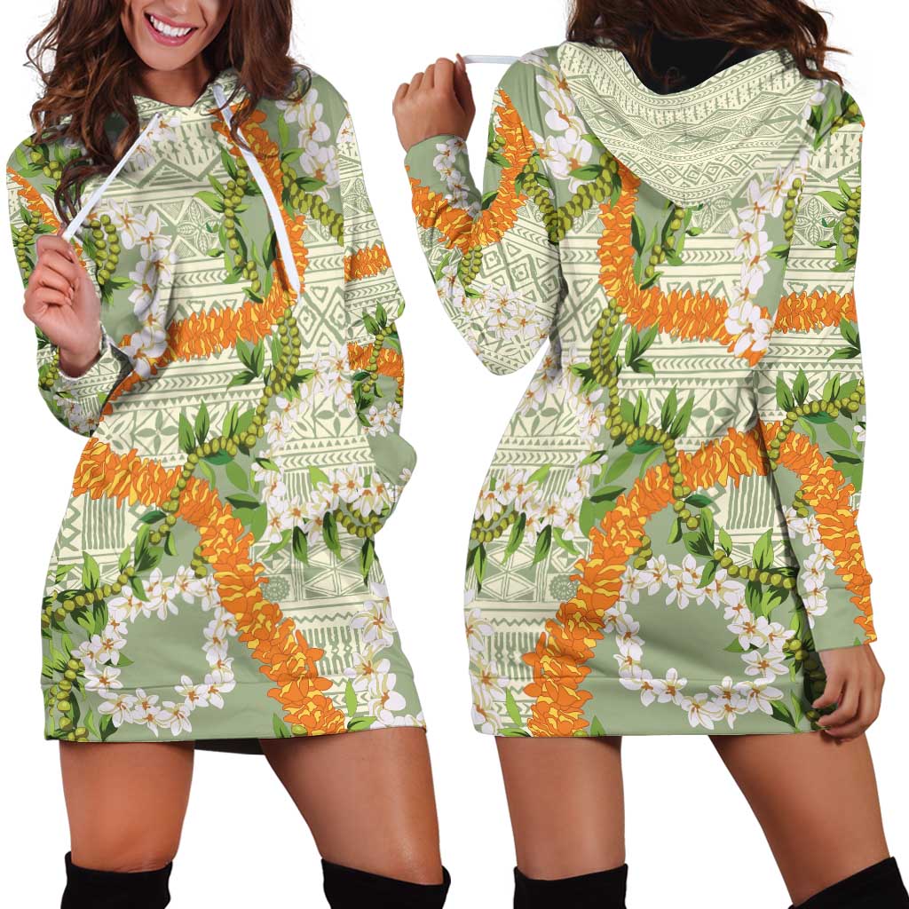 Aloha Festive Hawaii Hoodie Dress Mokihana - Maile Leis in Muted Summer - Polynesian Pride
